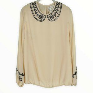 Max Studio MSSP Chiffon Blouse Top Long Sleeve Sequin Cream Small Women NEW